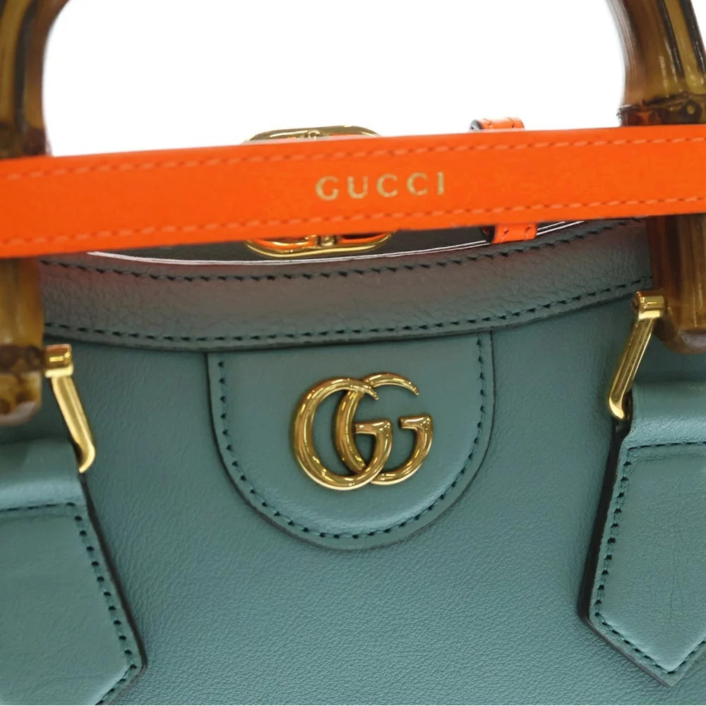 GUCCI GG Diana Leather Bamboo Handbag Shoulder Bag Blue - Picture 5 of 6